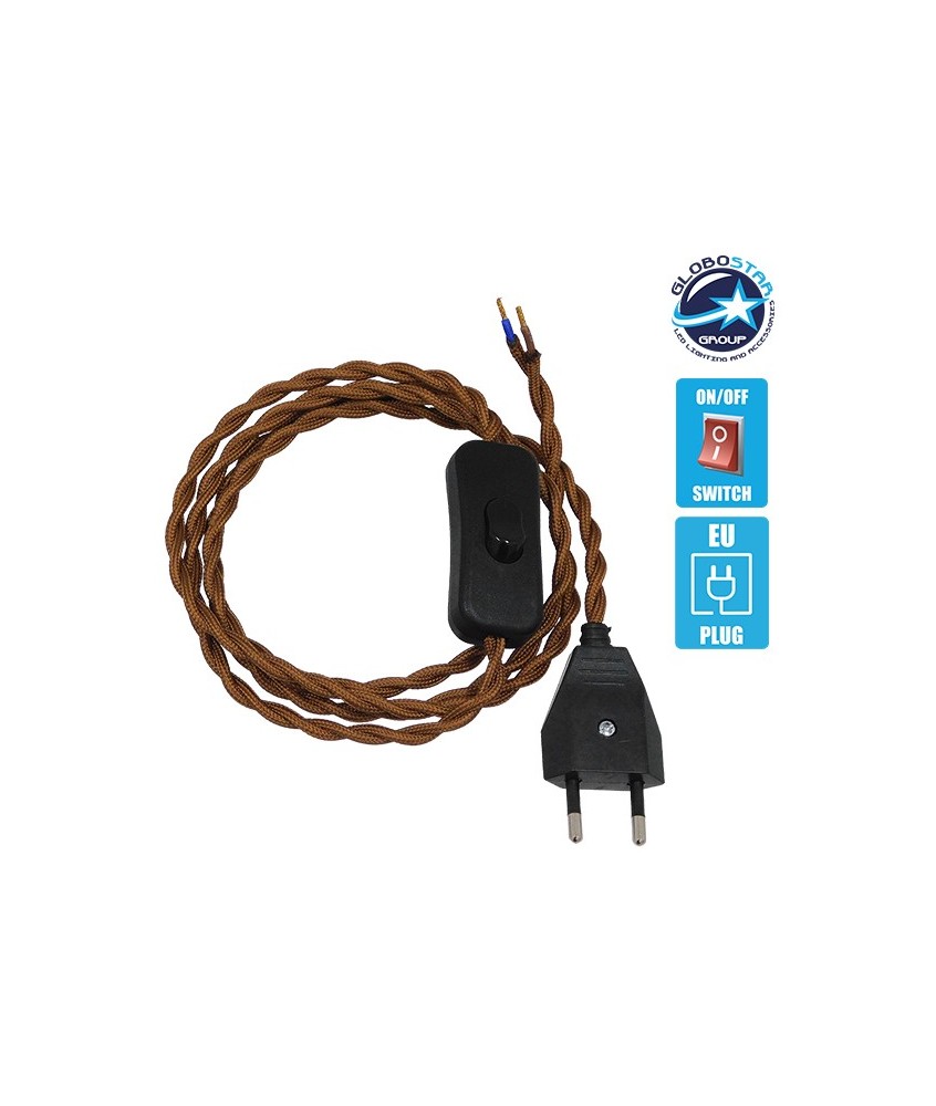 GLOBOSTAR® WHIP 91036 Μοντέρνο DIY Πλεκτό Καλώδιο με Διακόπτη On-Off AC 220-240V IP20 - Καφέ & Μαύρο - Μ150 x Π2.7 x Υ1.9cm